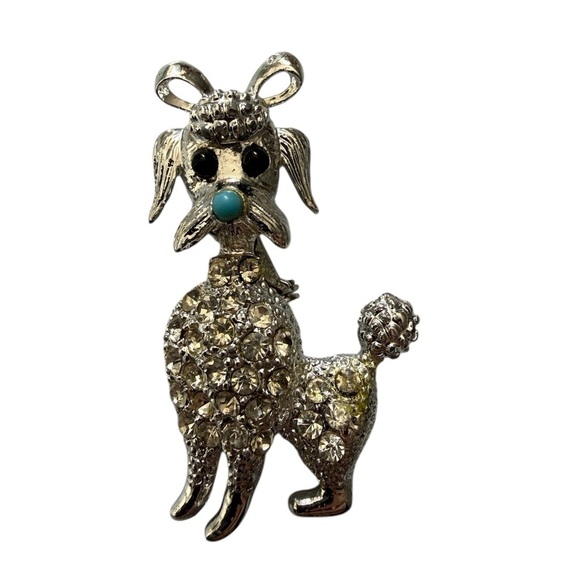 Jewelry - vintage 1960s silver-tone rhinestone poodle brooch